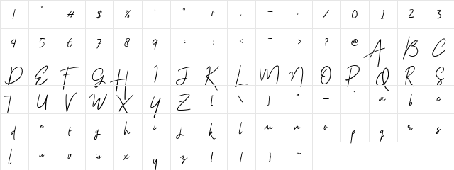 Gloriant Regular  glyph index