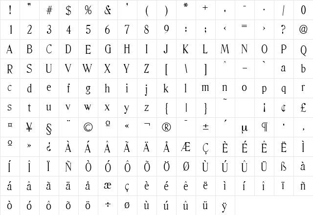 Denver-Serial-Light Regular  glyph index