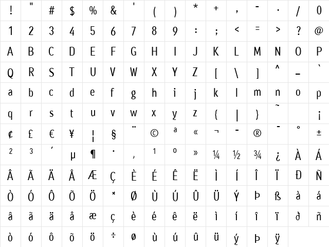 Ayumi Medium Regular  glyph index