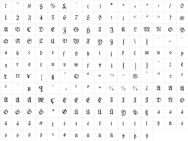 Neue Theuerdank Fraktur UNZ1 Regular  glyph index