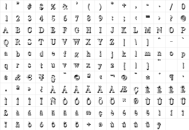 WesleyBeckerShadow-Medium Regular  glyph index
