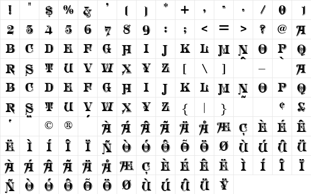OPTIMorgan-TwentyNine Regular  glyph index