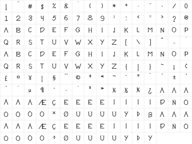 DIXIE Regular  glyph index