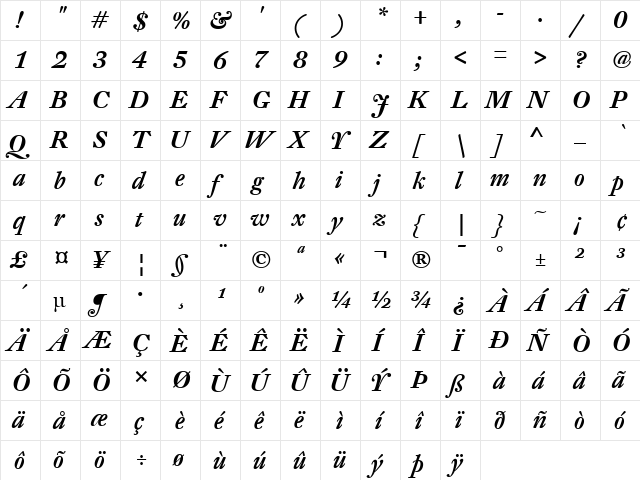 DTL Fleischmann Regular  glyph index