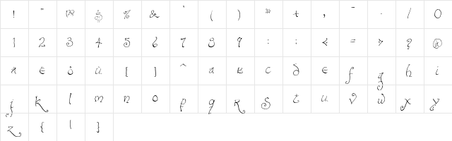 Bilbo-hand-fine Regular  glyph index