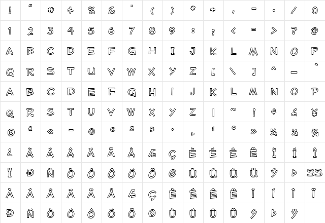 Mufferaw Outline Regular  glyph index