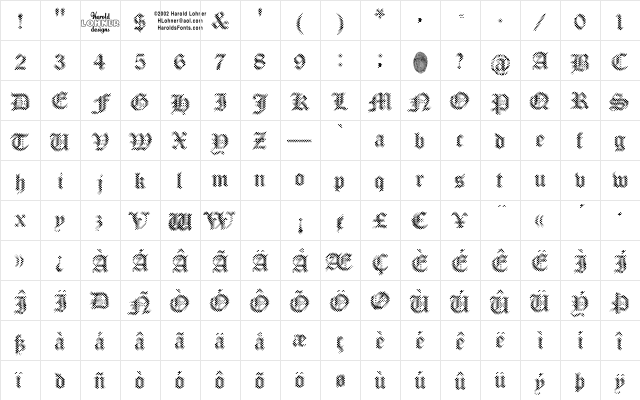 PalimpsestRegular Regular  glyph index