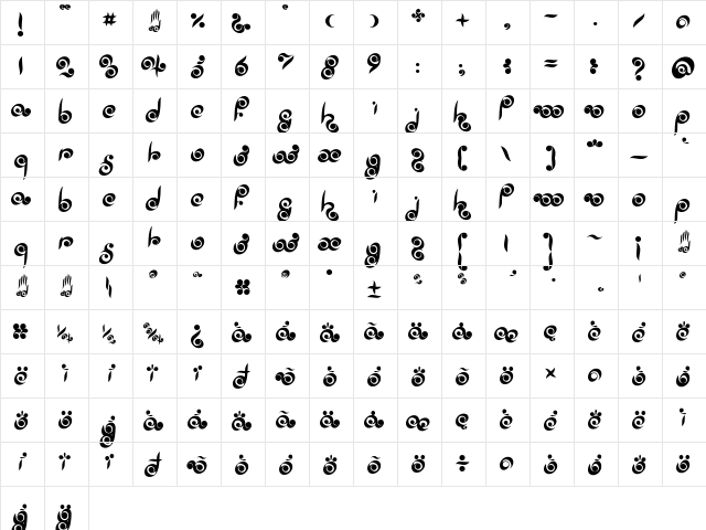 Palm of Buddha Regular  glyph index