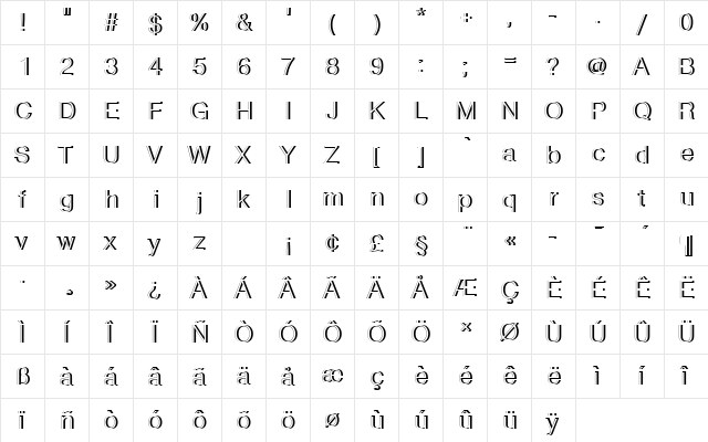 NimbusSanDLigRe1 Regular  glyph index