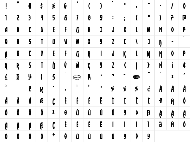 Yankee Clipper Regular  glyph index