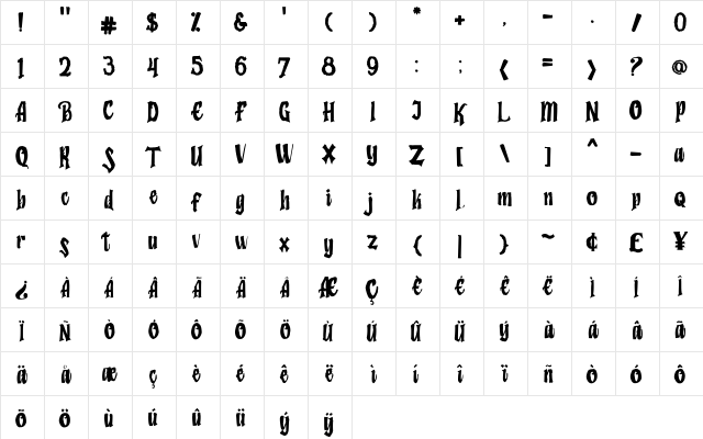 Humingson Rough  glyph index