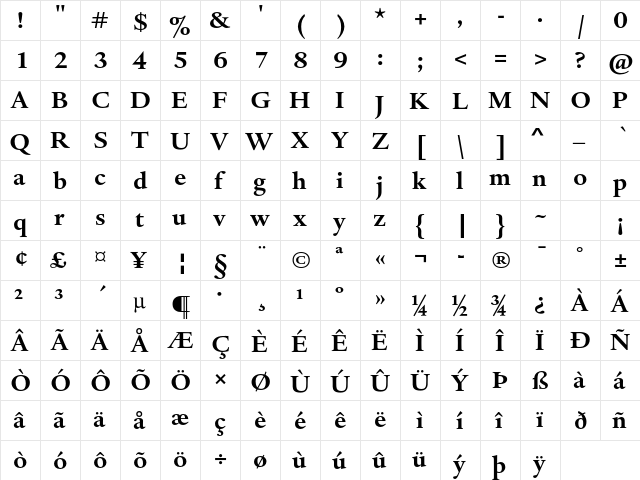 Haarlemmer MT Std Bold  glyph index