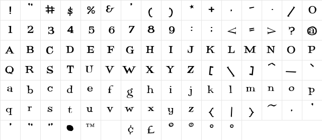 Blurb! Regular  glyph index