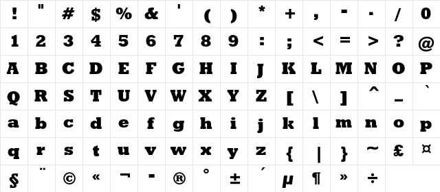 GeoSlb712XBC BT Regular  glyph index