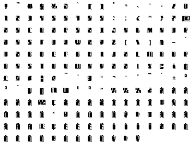 Zyborgs Punch Regular  glyph index