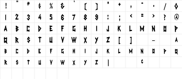 LogCabinCondensed Regular  glyph index