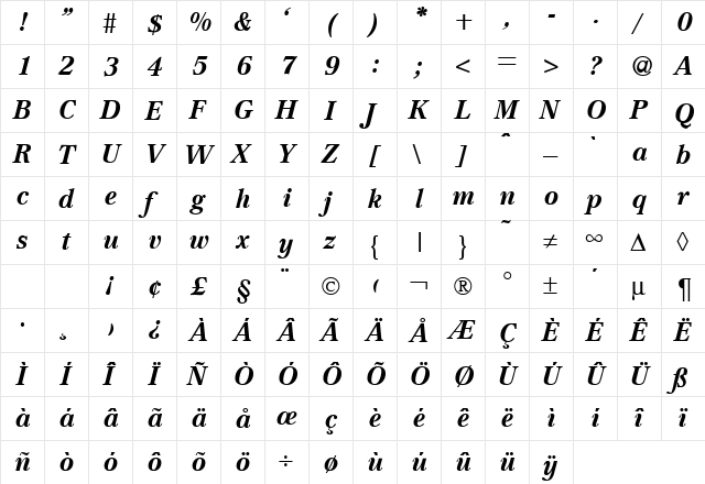 Crescent BoldItalic  glyph index