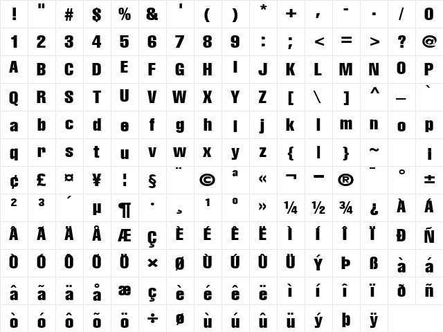 Baby Regular  glyph index