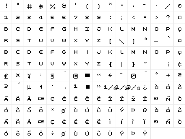 LomoWebPixel LT Std 5 Regular  glyph index