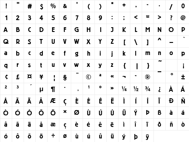 BerlinerGroDDemBol Regular  glyph index