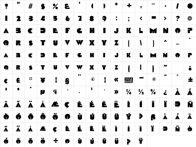 Datcotheque Regular  glyph index