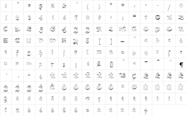 Alte Schwabacher D Ou1 Regular  glyph index