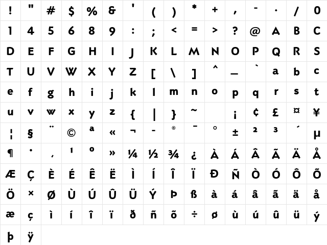 Adderville ITC Std Heavy  glyph index