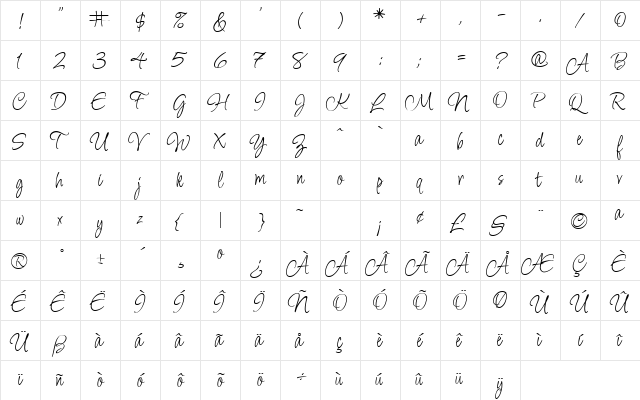 Licorice Regular  glyph index