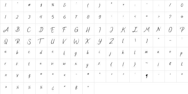 New Florence Regular  glyph index