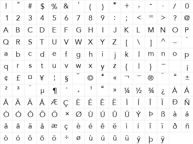 ExpoBookSSK Regular  glyph index