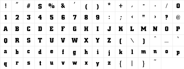 Barton Bold Regular  glyph index