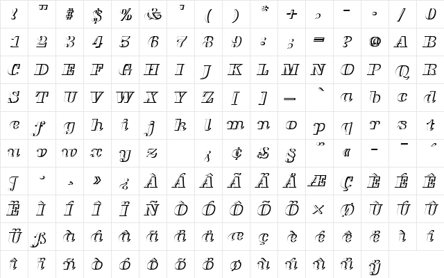 URWAntiquaTUltBolItaRe1 Regular  glyph index