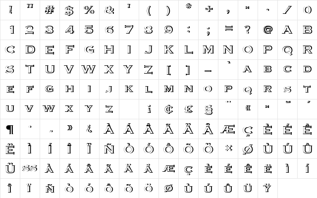 CopperplateTBolRe1 Regular  glyph index