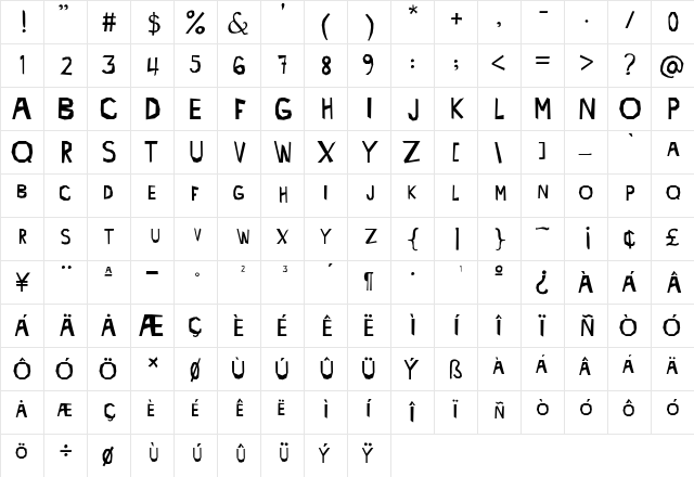 Malenka Regular  glyph index