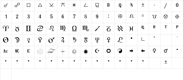 ASHANTA Regular  glyph index