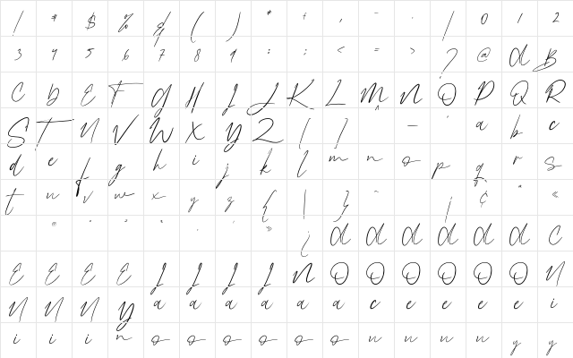 Bellanesia-Demo Regular  glyph index