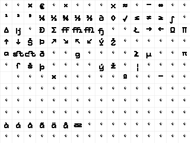 Tronic-BoldExpert Regular  glyph index