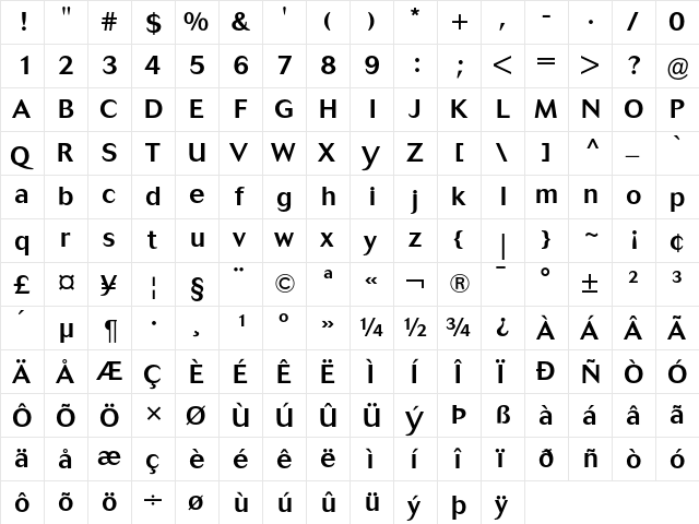 Cosmos Medium  glyph index