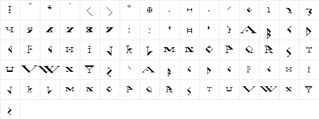 Fadgod Regular  glyph index