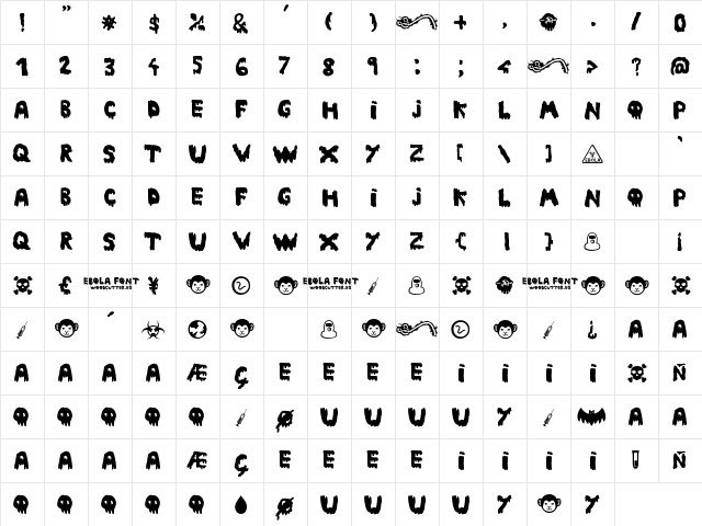 Ebola Font Regular  glyph index