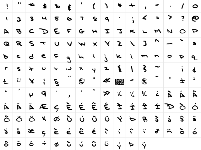 MattsHand Regular  glyph index