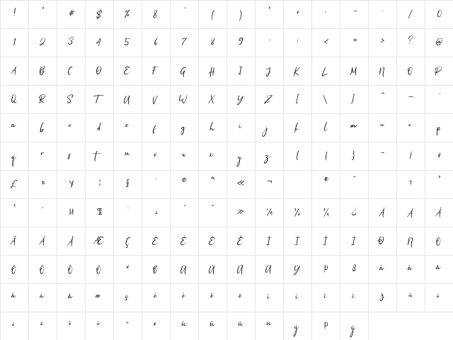 Pagi Senja Regular  glyph index