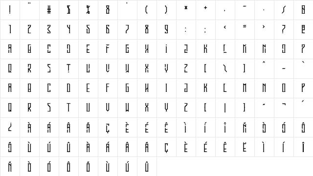 En Garde Regular  glyph index