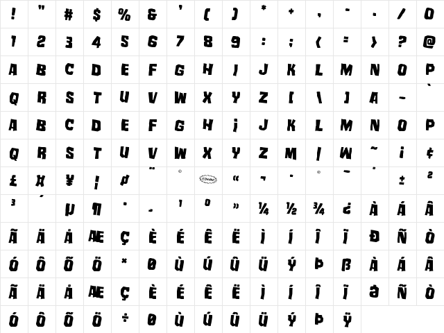 Mister Twisted Rotated 2 Regular  glyph index