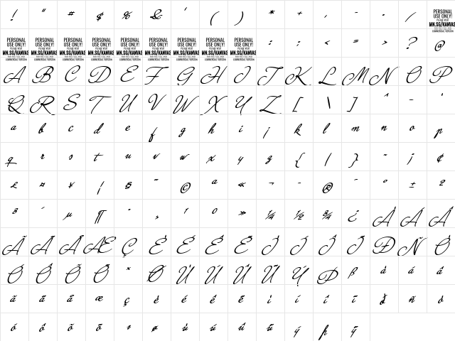 Kanvas Regular PERSONAL USE Regular  glyph index