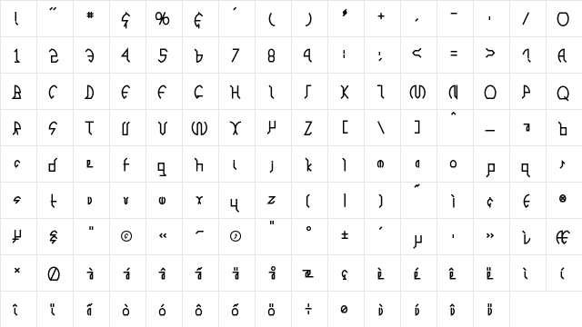 Kitsch Regular  glyph index