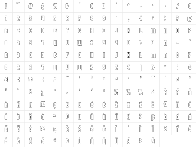 Warrior Nation Outline Regular  glyph index