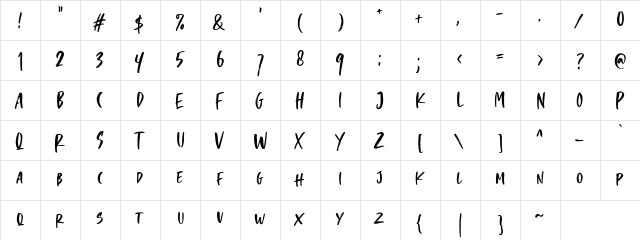 Crooked Hooks DEMO Regular  glyph index