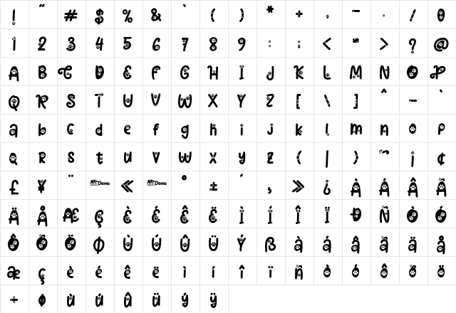 Cat Paw Regular  glyph index
