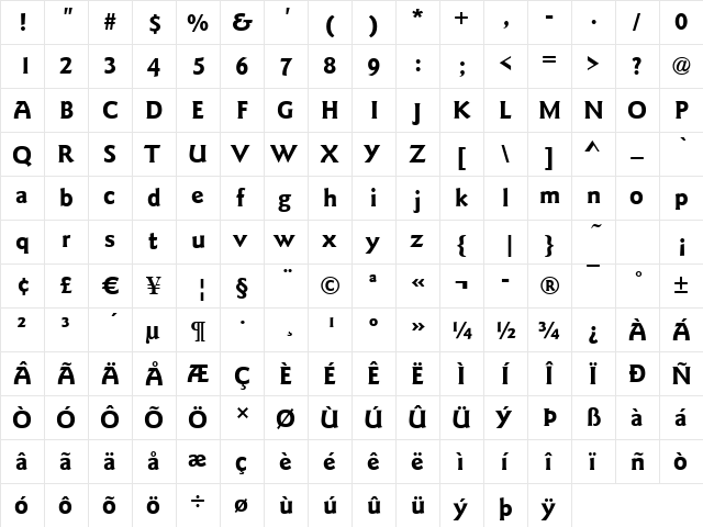 Goudy-Elegant Bold  glyph index